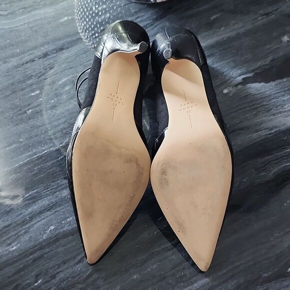 ZARA STRAPPY LEATHER POINTED TOE KITTEN HEEL SANDAL - Picture 13 of 14